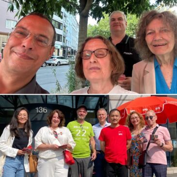 Infostand mit der SPD-internationalen Liste